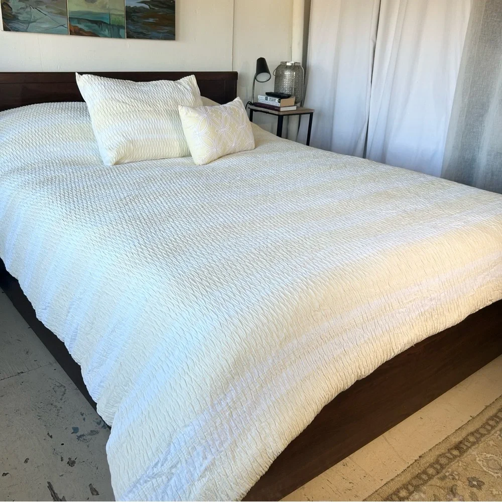 CLOTH & CANOPY Yellow White Stripe Queen Comforter Set 3pc #0911245